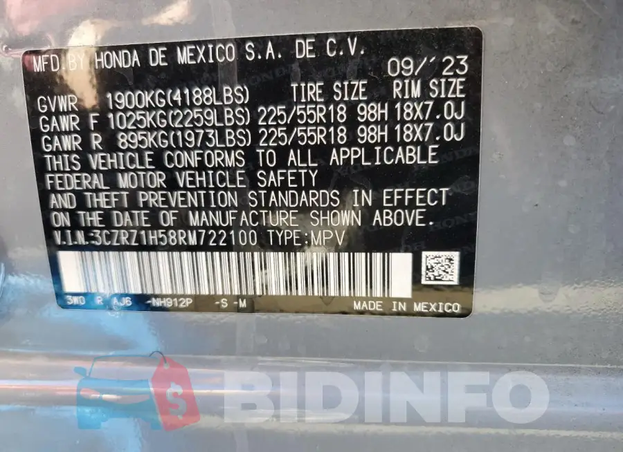 3CZRZ1H58RM722100 Photo# 13