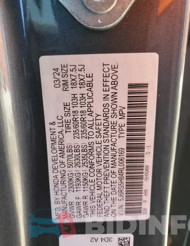 5J6RS5H84RL006169 Photo# 13