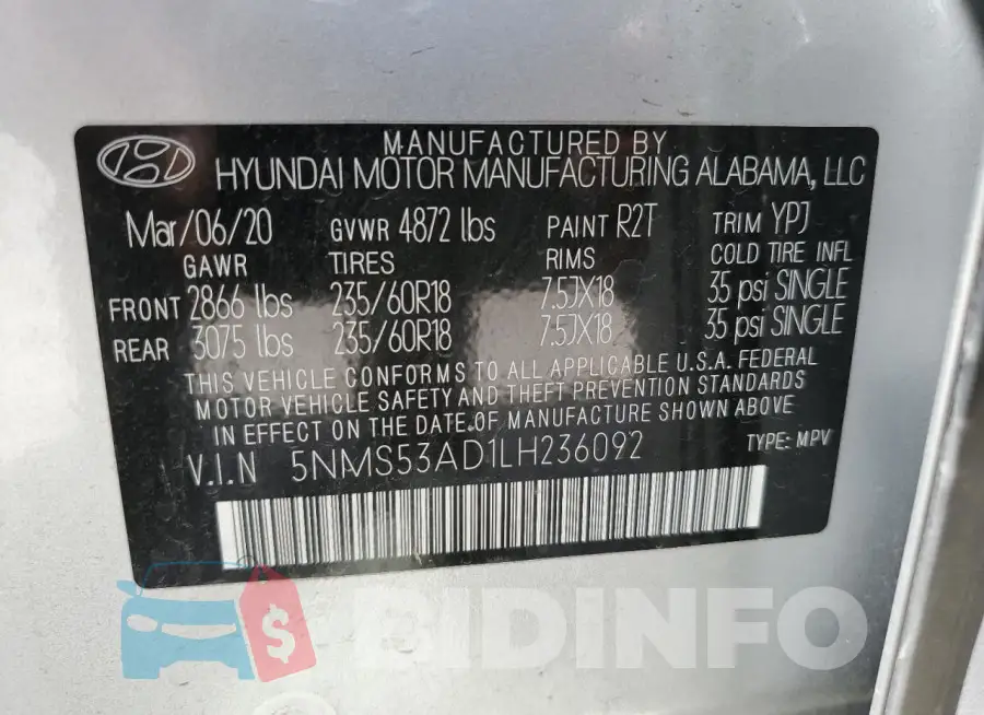 5NMS53AD1LH236092 Photo# 13