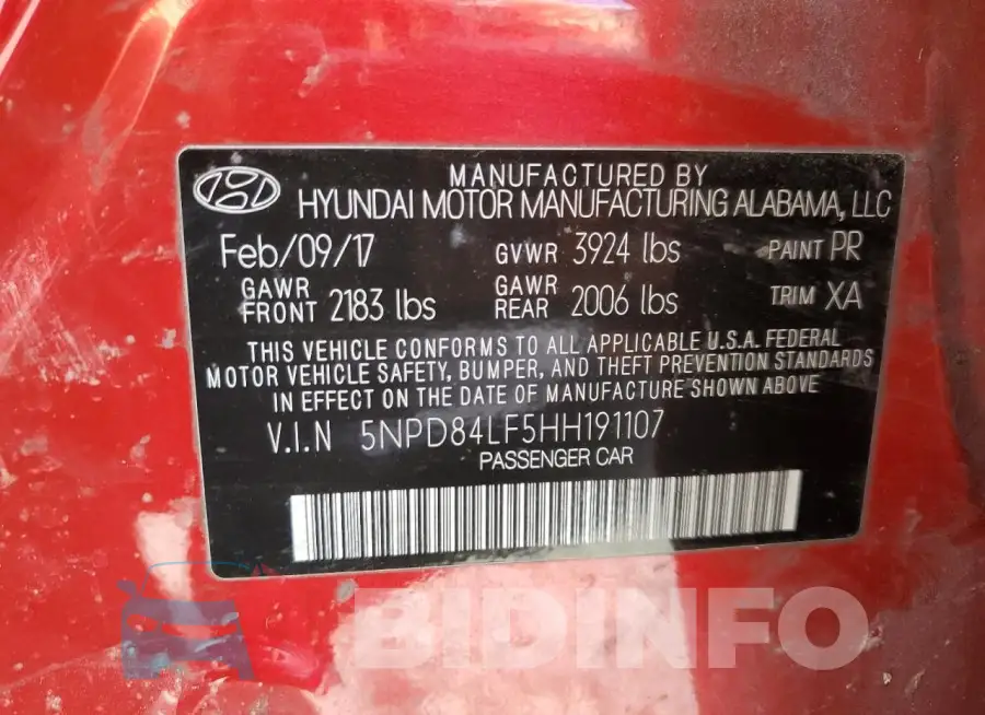 5NPD84LF5HH191107 Photo# 13