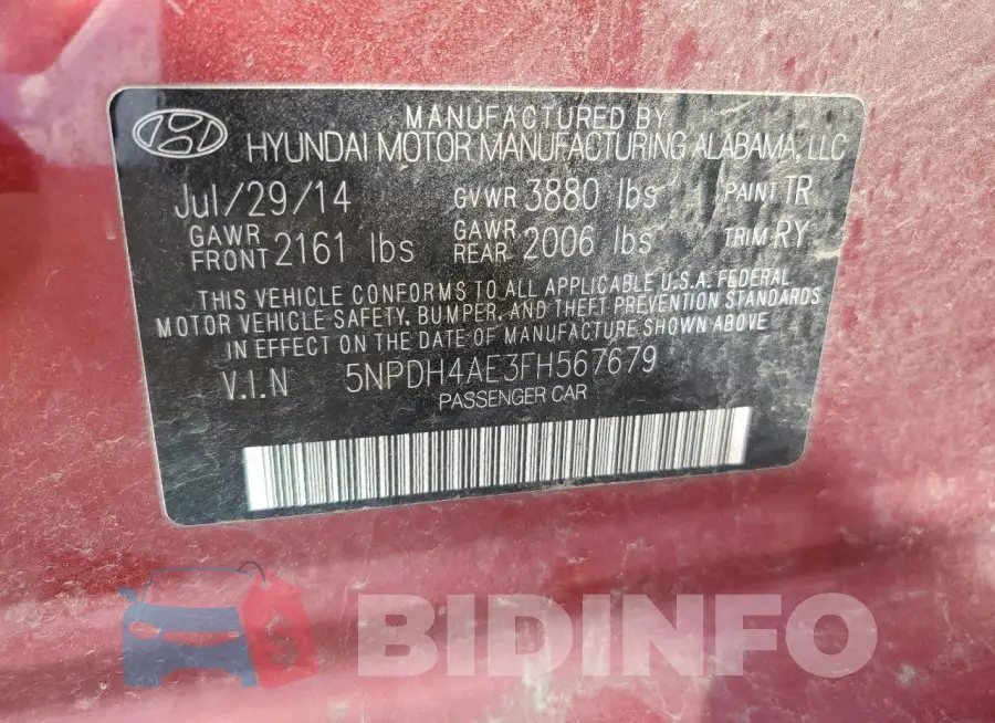 5NPDH4AE3FH567679 Photo# 12