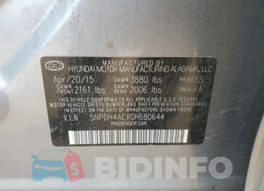 5NPDH4AEXGH680644 Photo# 12