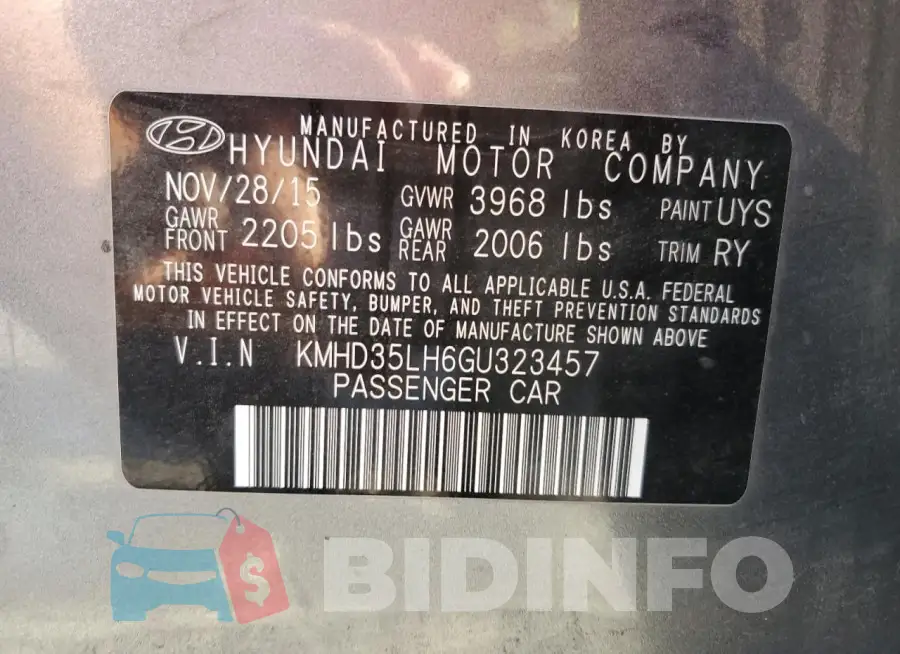 KMHD35LH6GU323457 Photo# 12