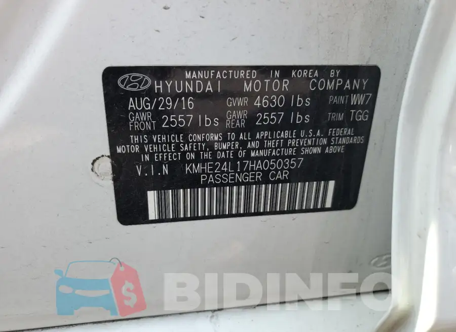 KMHE24L17HA050357 Photo# 12