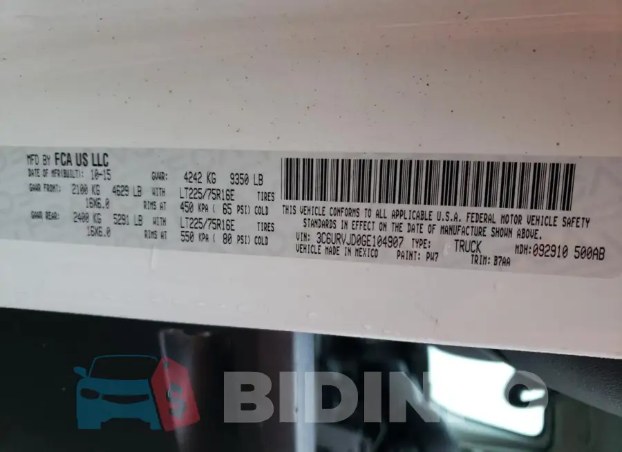 3C6URVJD0GE104907 Photo# 13