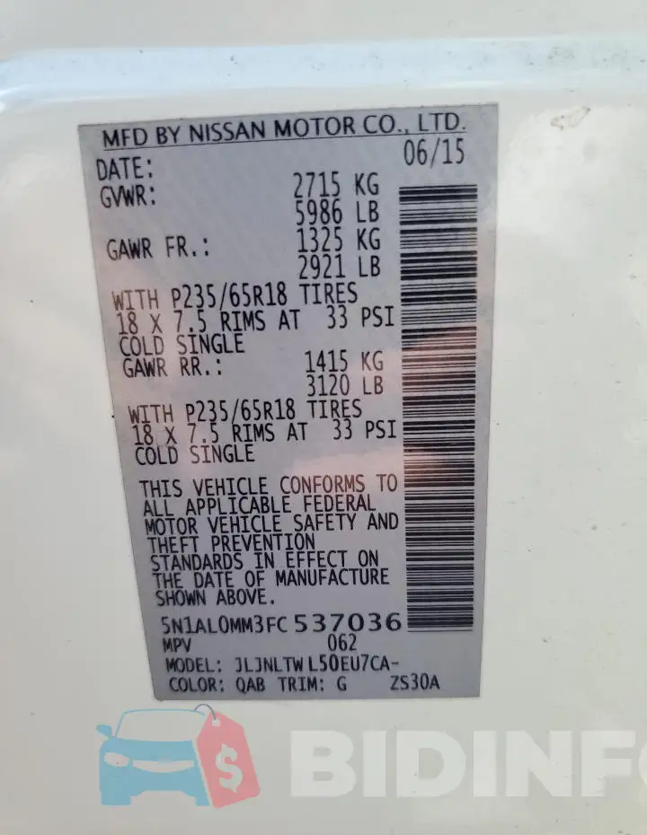 5N1AL0MM3FC537036 Photo# 14