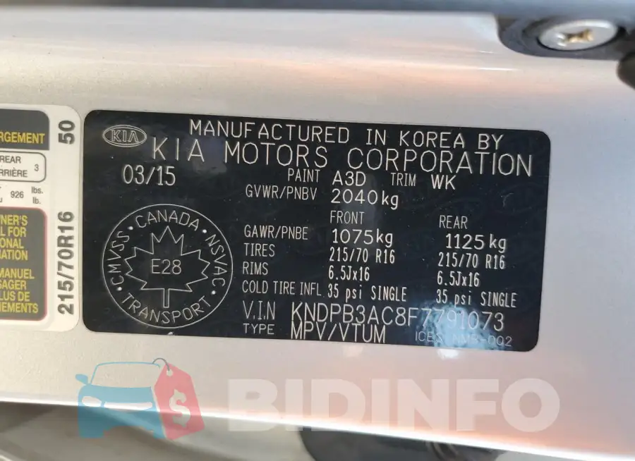 KNDPB3AC8F7791073 Photo# 14