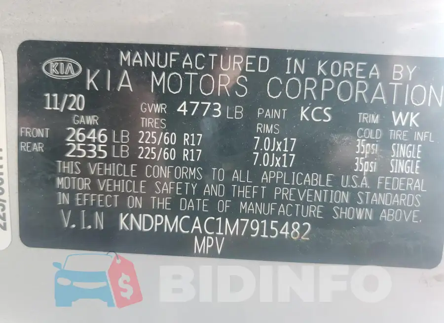 KNDPMCAC1M7915482 Photo# 14