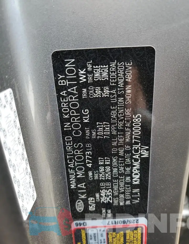 KNDPMCAC3L7700085 Photo# 13