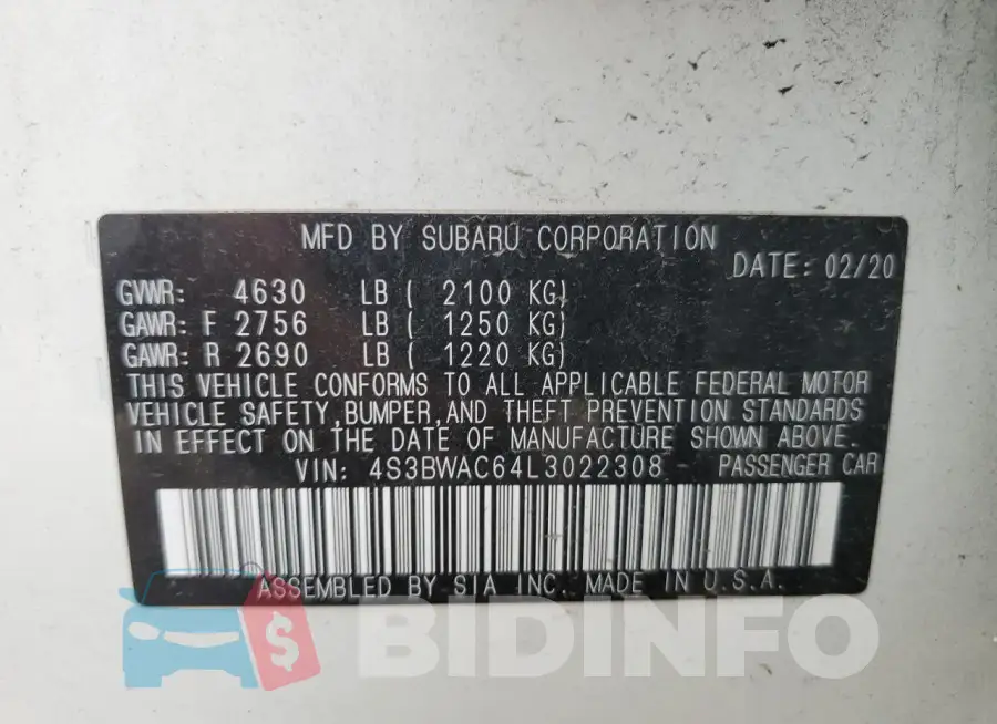4S3BWAC64L3022308 Photo# 13