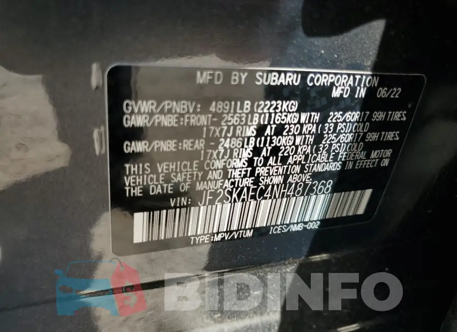 JF2SKAEC4NH487368 Photo# 14