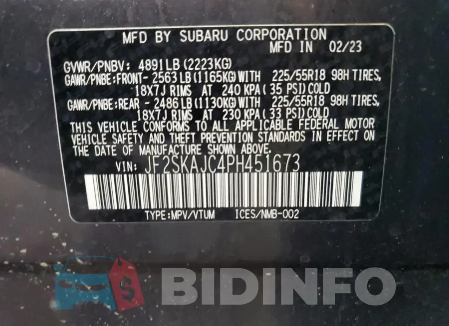 JF2SKAJC4PH451673 Photo# 13