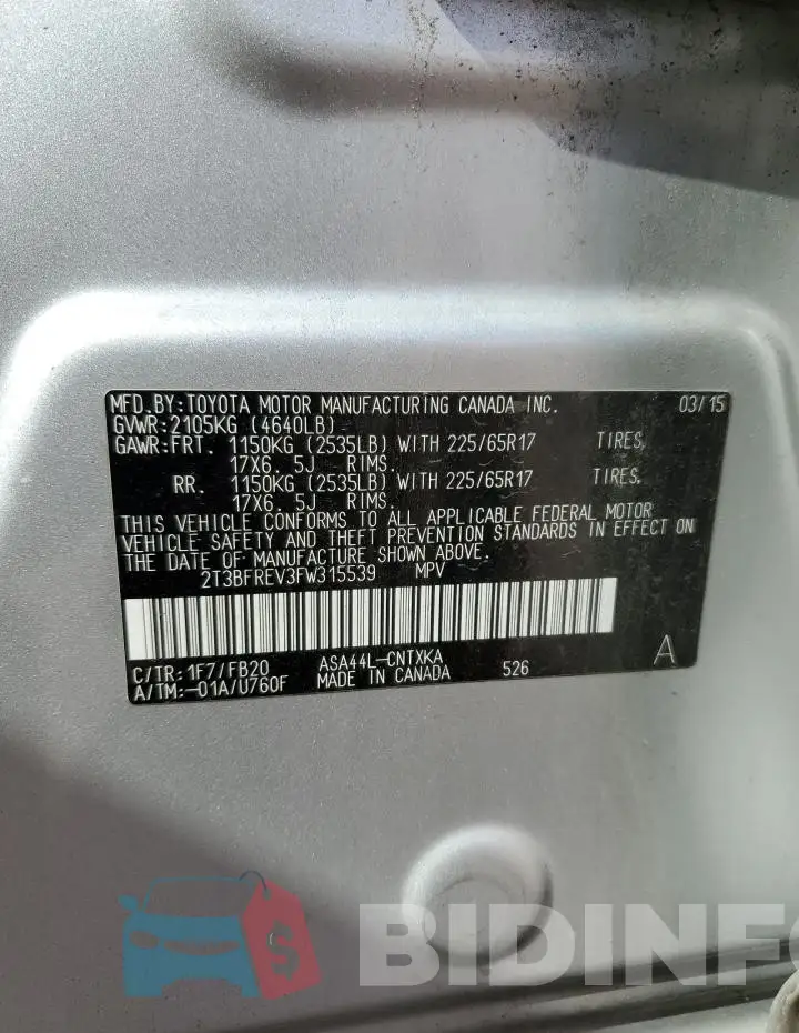 2T3BFREV3FW315539 Photo# 13