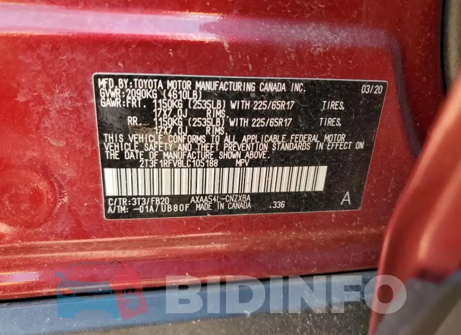 2T3F1RFV8LC105188 Photo# 12