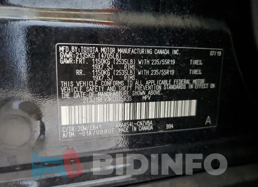 2T3J1RFV3KC035835 Photo# 13