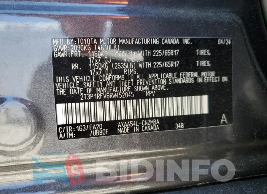 2T3P1RFV6RW452045 Photo# 13