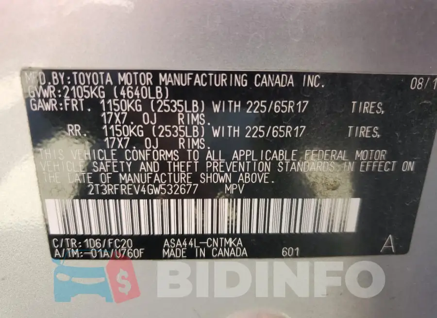 2T3RFREV4GW532677 Photo# 14