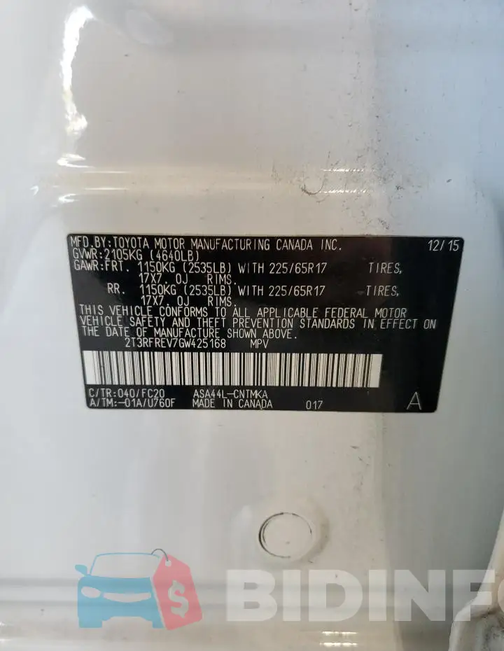 2T3RFREV7GW425168 Photo# 13