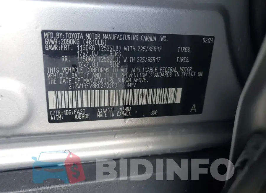 2T3W1RFV8RC270263 Photo# 13