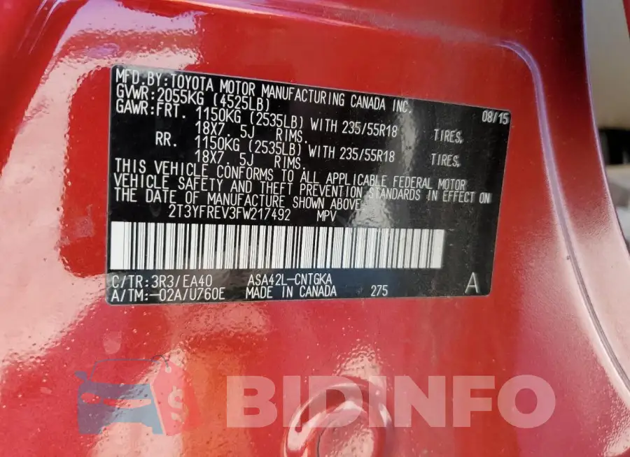 2T3YFREV3FW217492 Photo# 13