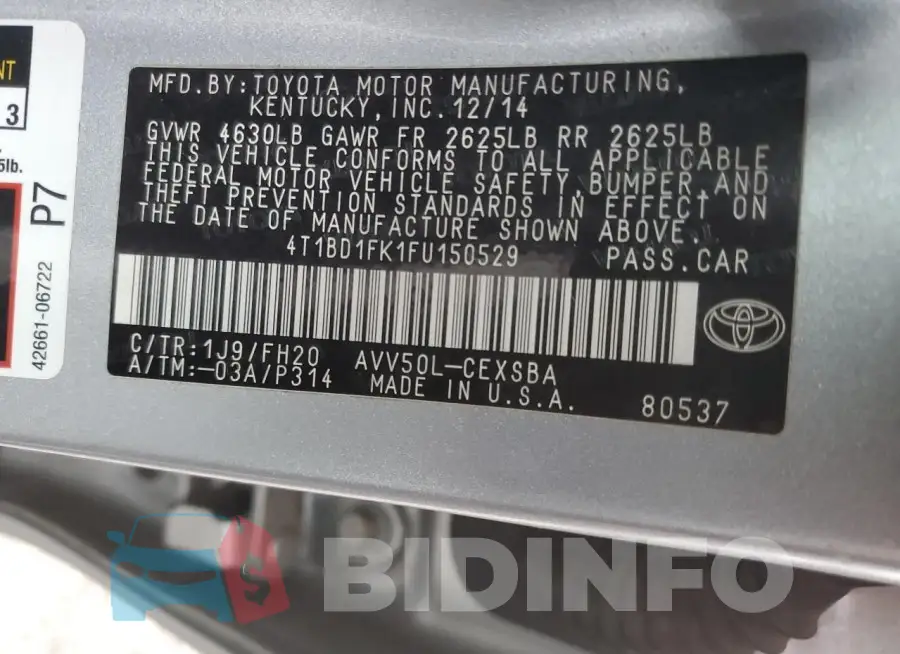 4T1BD1FK1FU150529 Photo# 12