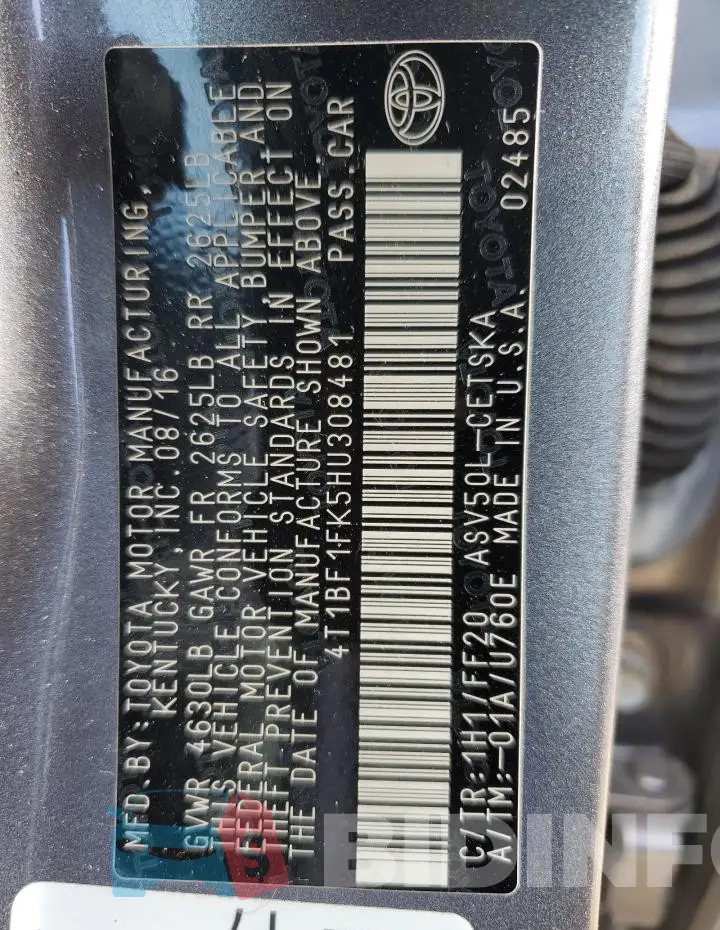 4T1BF1FK5HU308481 Photo# 12