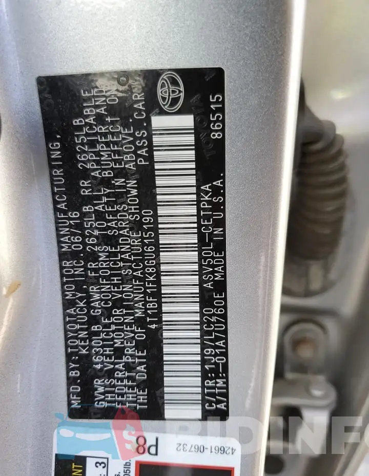 4T1BF1FK8GU615190 Photo# 12