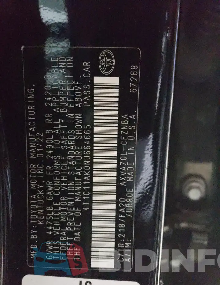 4T1C11AK0NU664665 Photo# 13