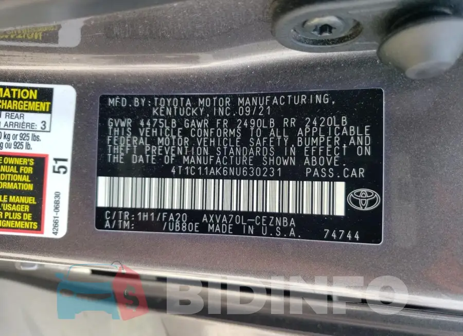 4T1C11AK6NU630231 Photo# 13