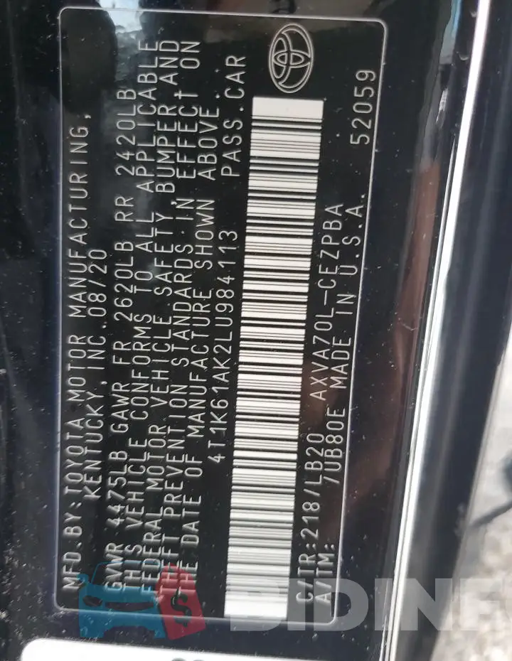 4T1K61AK2LU984113 Photo# 12