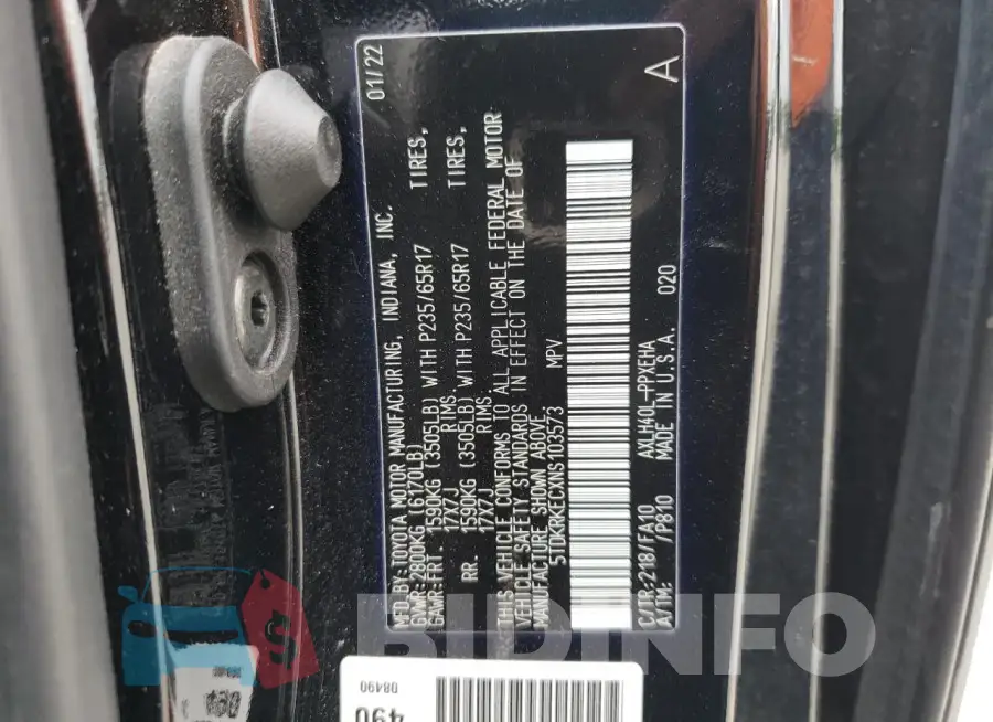 5TDKRKECXNS103573 Photo# 13