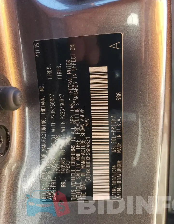5TDYK3DCXFS684631 Photo# 13