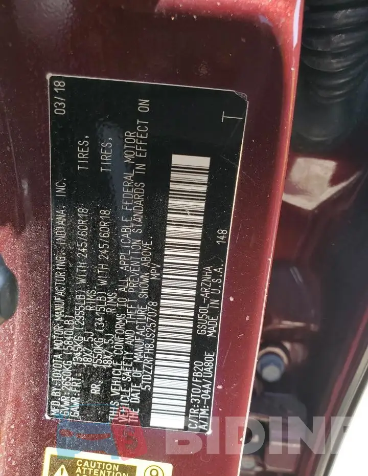 5TDZZRFH8JS257078 Photo# 14