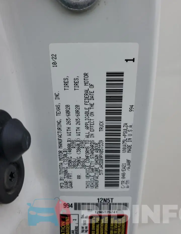 5TFJA5DB9PX057339 Photo# 12