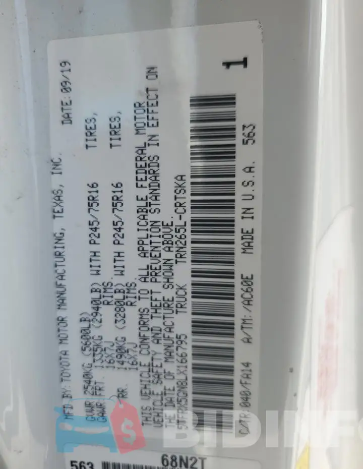 5TFRX5GN8LX166795 Photo# 12