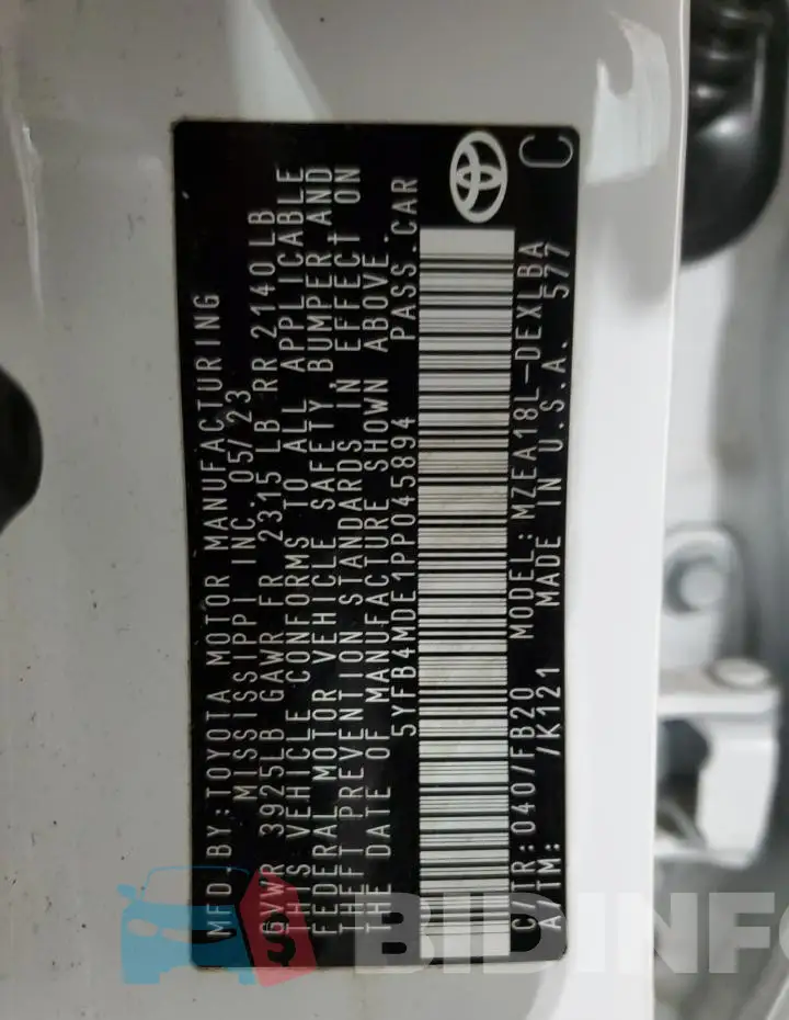 5YFB4MDE1PP045894 Photo# 12
