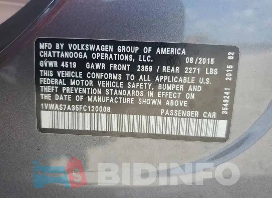1VWAS7A35FC120008 Photo# 12