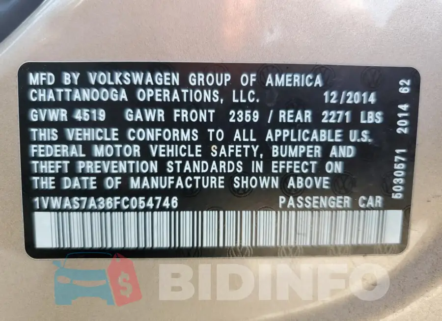 1VWAS7A36FC054746 Photo# 12