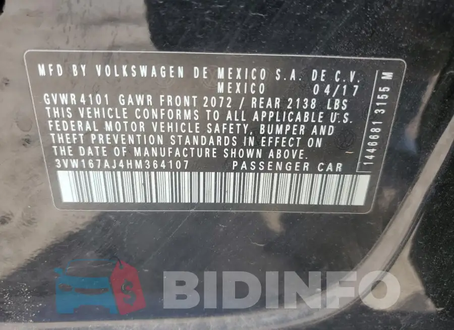 3VW167AJ4HM364107 Photo# 13