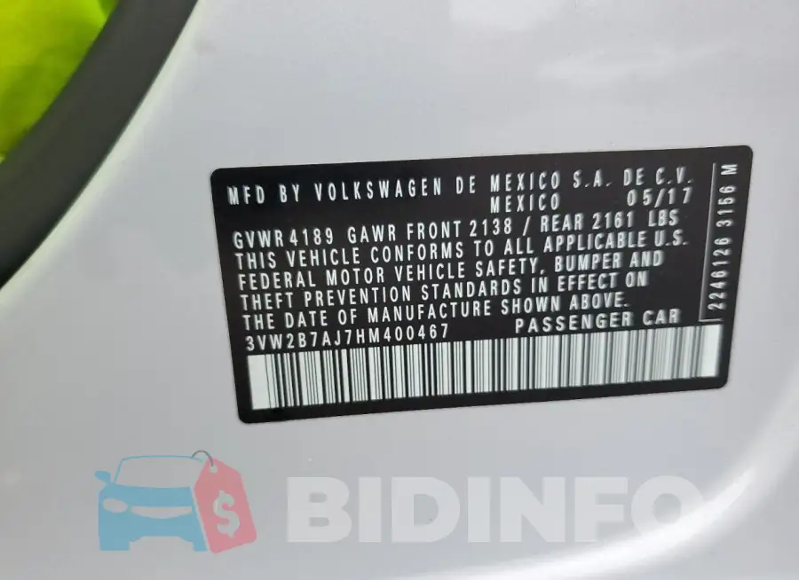 3VW2B7AJ7HM400467 Photo# 13