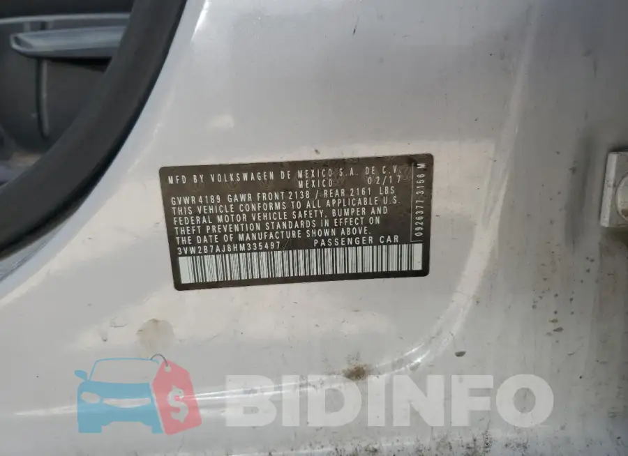 3VW2B7AJ8HM335497 Photo# 12