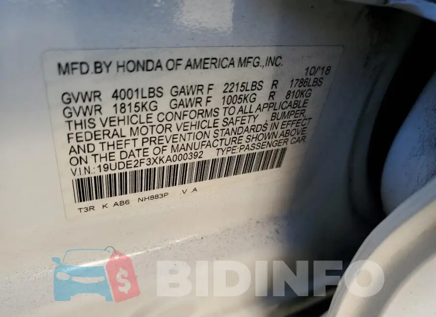 19UDE2F3XKA000392 Photo# 12