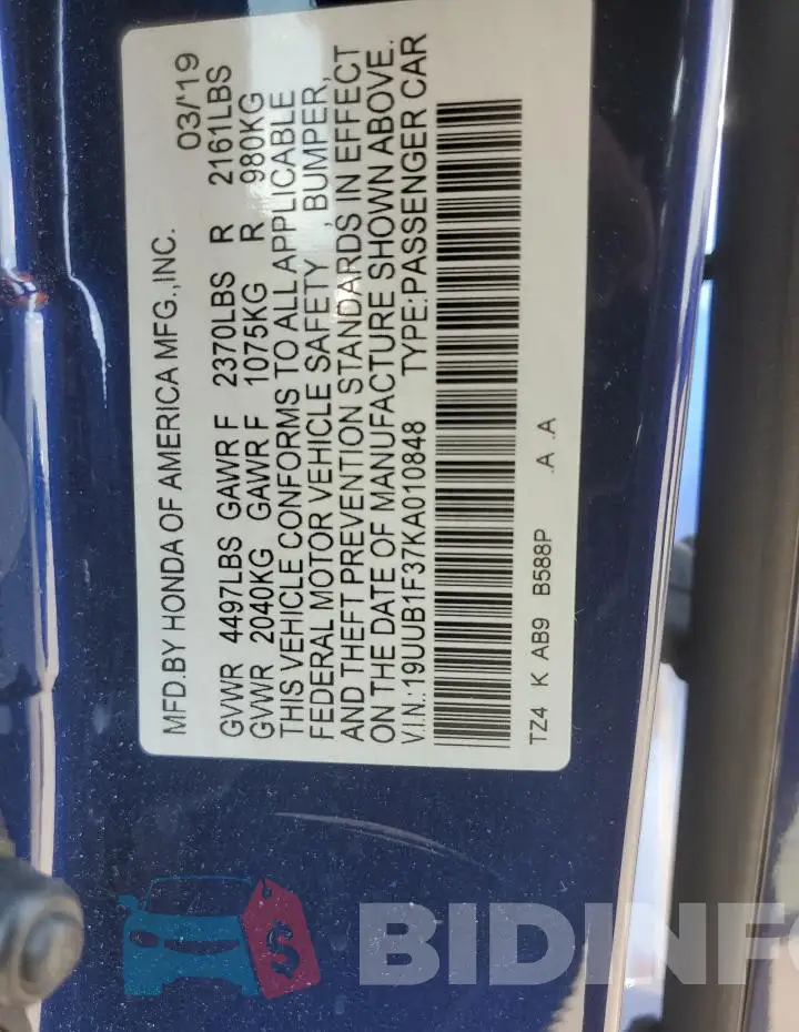 19UUB1F37KA010848 Photo# 13