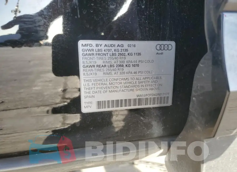 WA1BFCFSXGR017177 Photo# 13