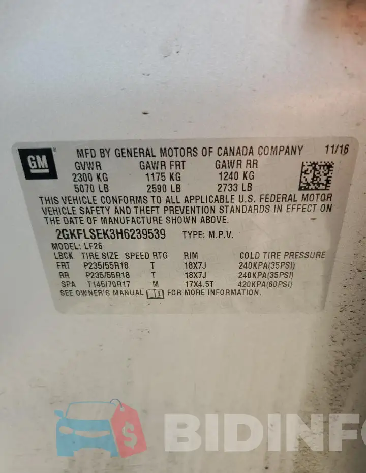 2GKFLSEK3H6239539 Photo# 13