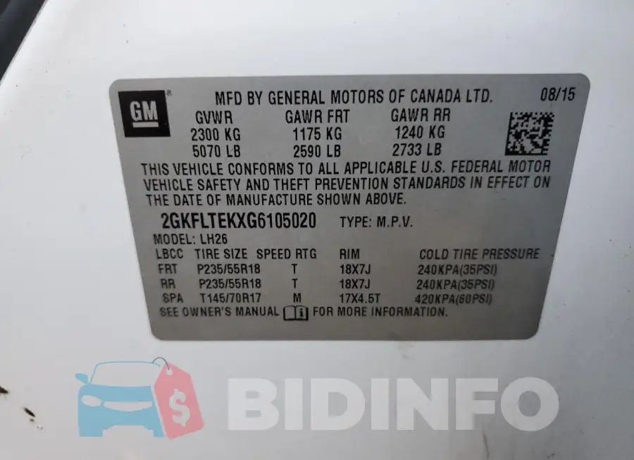2GKFLTEKXG6105020 Photo# 13