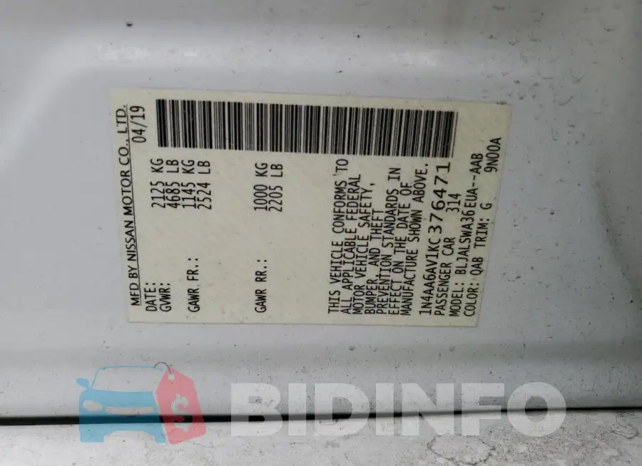 1N4AA6AV1KC376471 Photo# 12