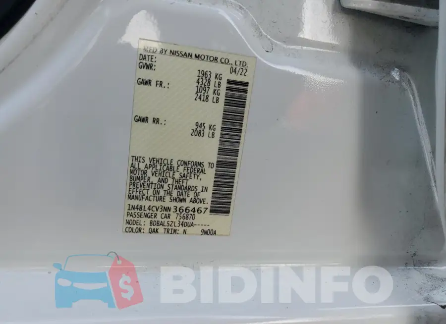 1N4BL4CV3NN366467 Photo# 12