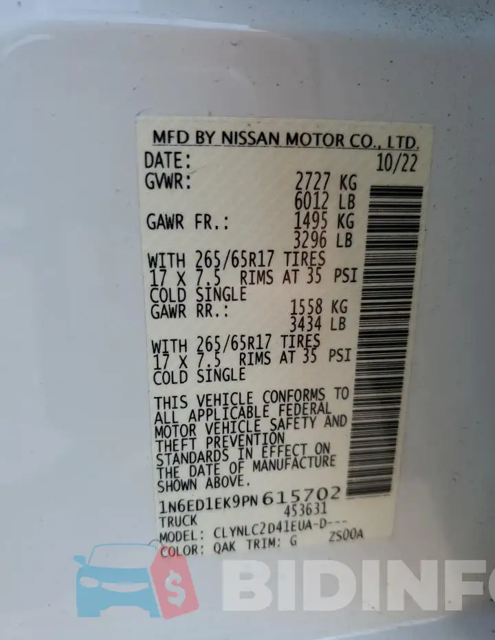 1N6ED1EK9PN615702 Photo# 12