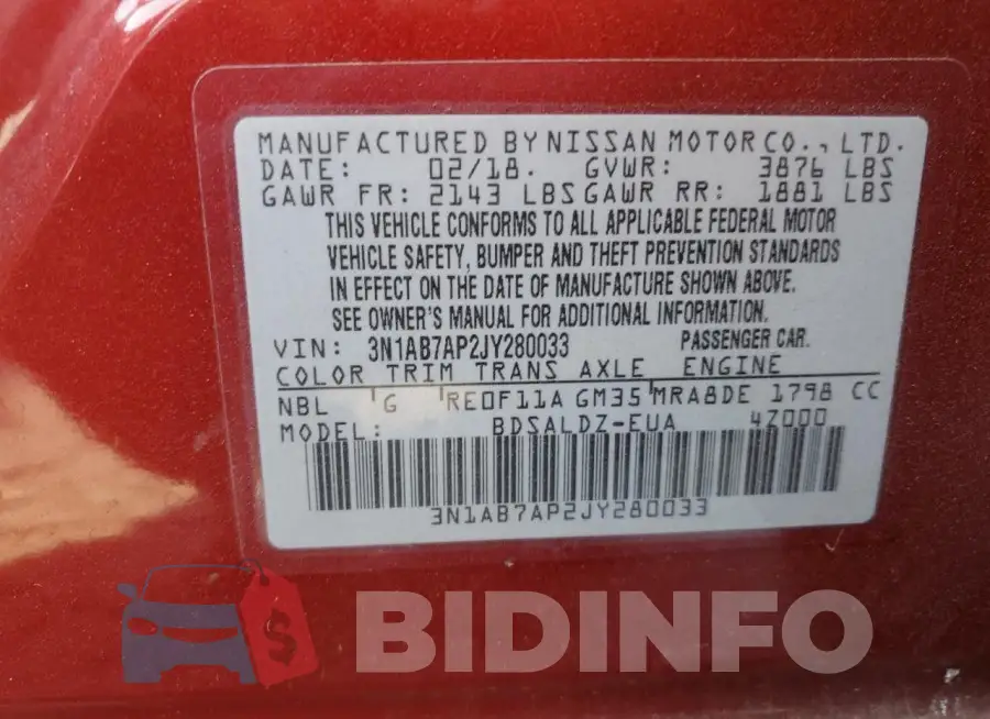 3N1AB7AP2JY280033 Photo# 12